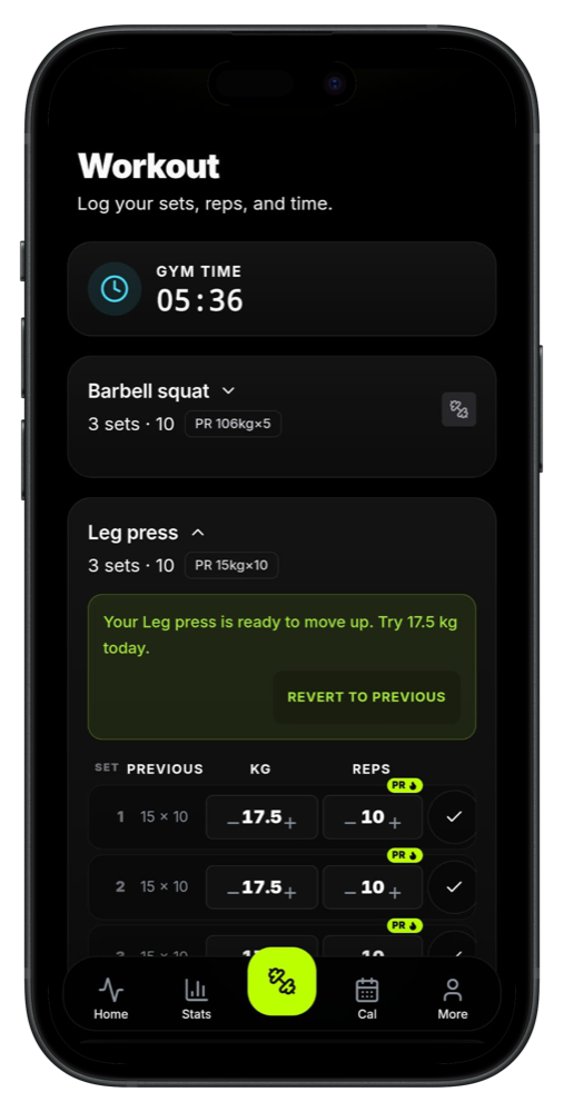 Gymerium progressive overload tracker alert