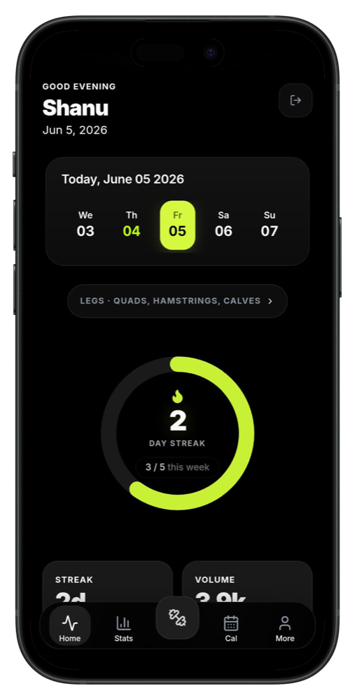 Gymerium workout log showing exercise history